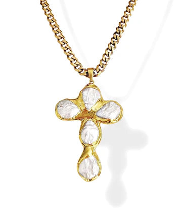 Chunky Pearl Cross Necklace
