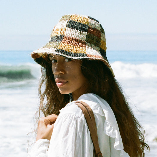 [WS] Fall Bucket Hat - Crocheted Multicolor Checkered Minga