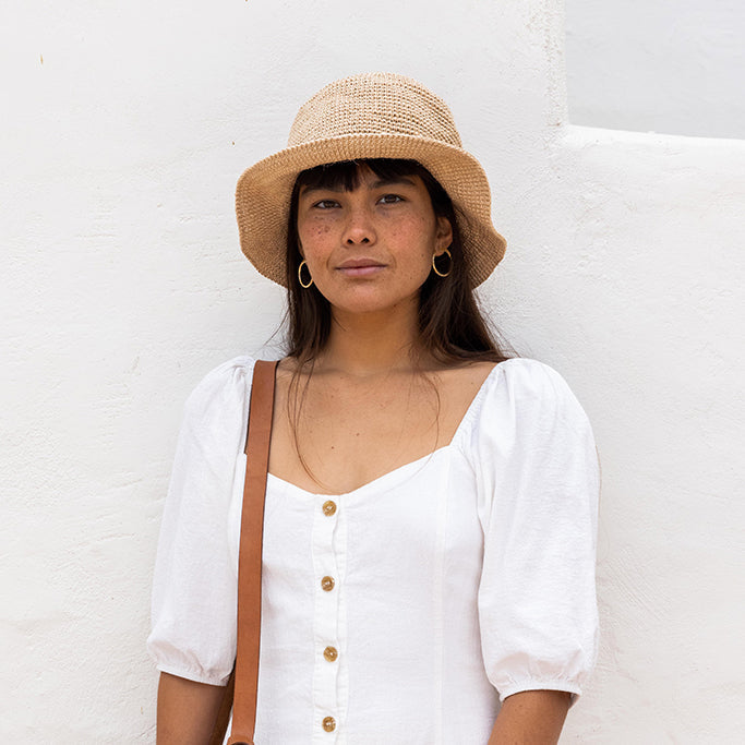 Summer Bucket Hat - Crocheted Natural Minga