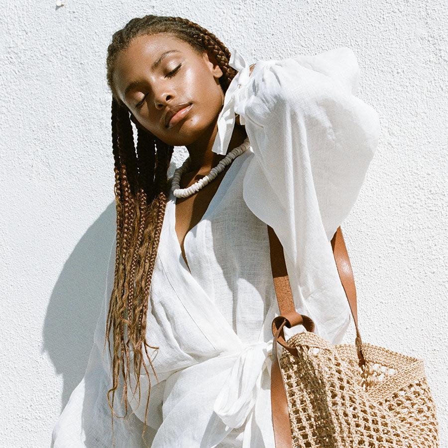 Maria Woven Market Bag | Leather Strap Made by Minga