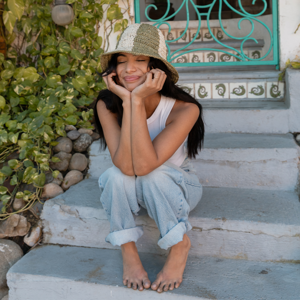 Summer Bucket Hat - Matcha Green Stripe Minga