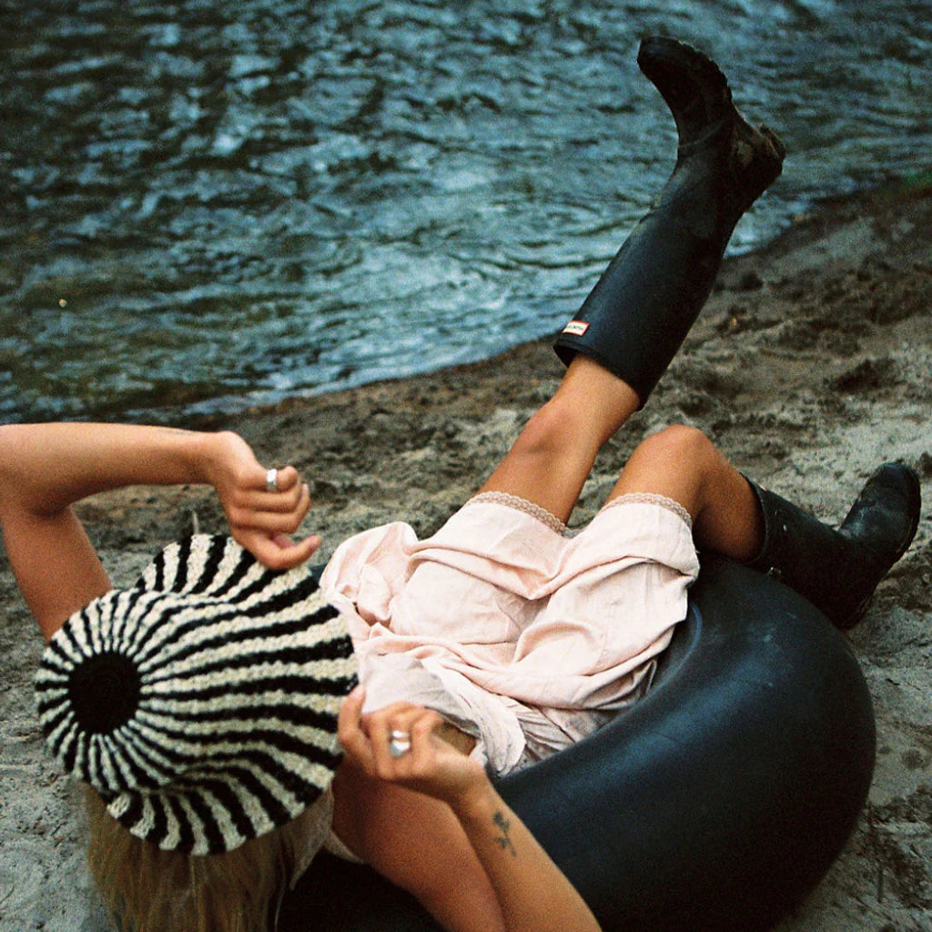 Summer Bucket Hat - Black White Thin Stripe