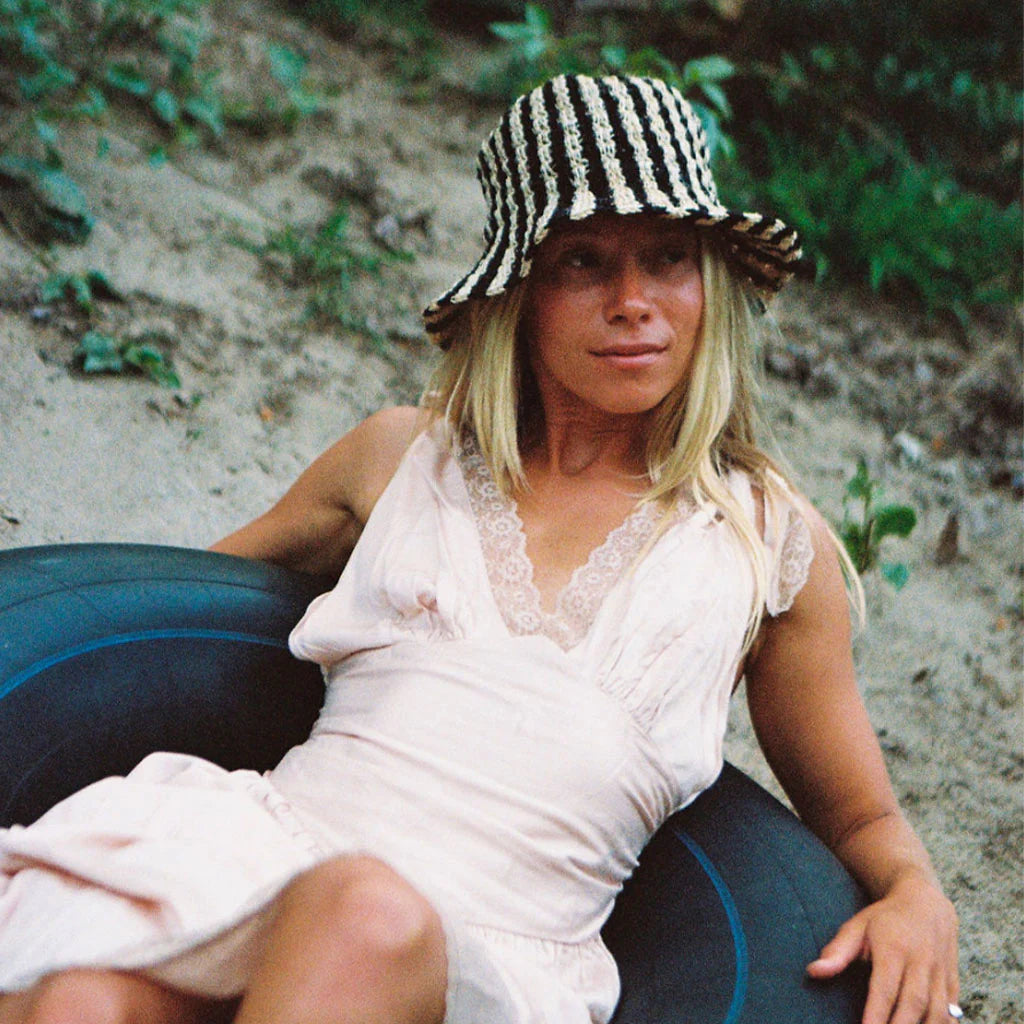 Summer Bucket Hat - Black White Thin Stripe